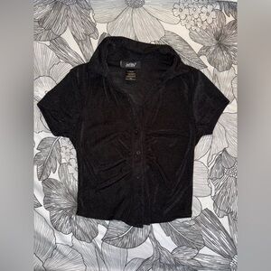 Just Polly Black Button Up Crop Top